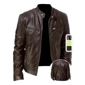 [Warm Motorcycle Jacket] Warm Fleece-Lined Men's Black Jacket - proof Motorcycle Style with Zippered Pockets, Stand Collar for Fall and Winter