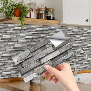 Stone Pattern Wall Tile Sticker, 10/20/30pcs Self-adhesive Peel & Stick Wall Tile Sticker, Waterproof & Splash Proof Removable Decorative Backsplash Wall Decal for Kitchen Decoration