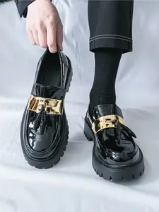 Men's Casual Footwear - Lace-Up Shiny Oxford Shoes - Round-Toe Low Heel Comfortable Derby Casual Shoes - Timeless Business Office Formal Footwear