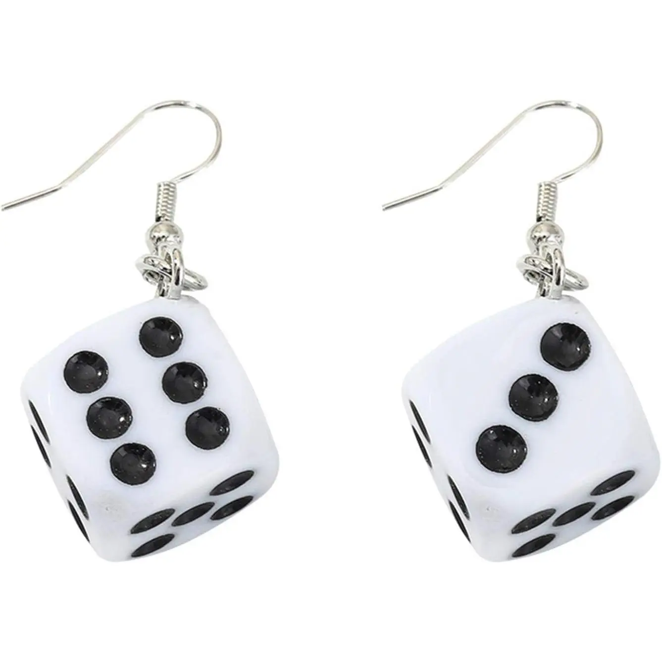 2 Pairs Dice Earring Contracted Sieve Disco Dancing Earrings Punk Resin Black White Cube Dice Casino Drop Earrings Funny Geometric 3D Dice Dangle Earrings for Women Party Jewelry
