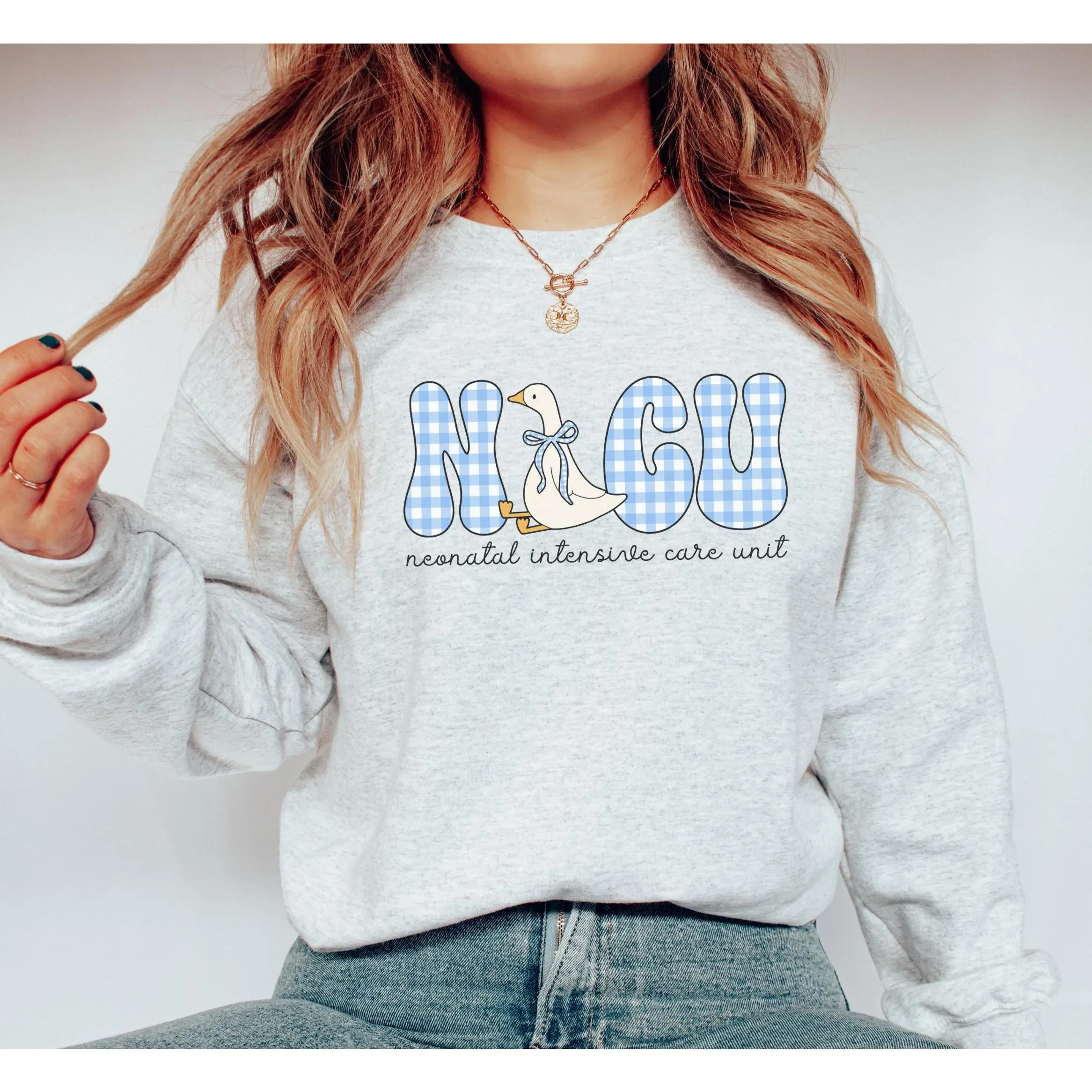 NICU Goose T-Shirt Or Sweatshirt • Neonatal Intensive Care Unit Nurse Blue shirt• Neonatal ICU Nurse shirt • NICU Nurse Gifts Cotton Fabric Crewneck Bottom