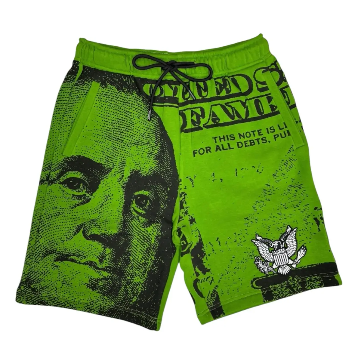 Assaali Currency Face Graphic Fleece Shorts, Casual Streetwear Drawstring Shorts, Trendy Fashion Gift
