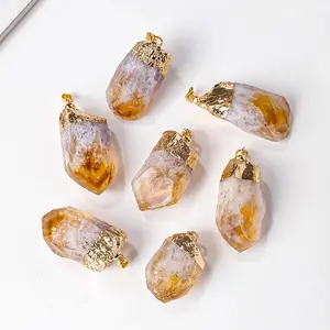 Natural Raw Citrine Pendant Necklace with Gold Edging – Genuine Yellow Crystal Healing Stone Jewelry, Handmade Tooth-Shaped Gemstone Pendant for Men and Women, Spiritual Energy Necklace for Reiki, Chakra Balancing, Meditation, Good Luck, and Unique Gift