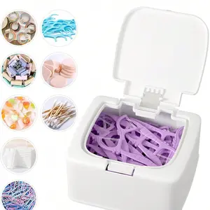Dental Floss Picks Dispenser with Press Flip Top Cover, Quick Refill Floss Pick Holder & Qtip Holder, Compact Storage Case for Home Use, Dental Accessories