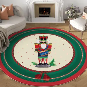 Christmas Colorful Nutcracker Retro Print Round Large Area Rug, Soft Washable Plush Carpet for Living Room Bedroom