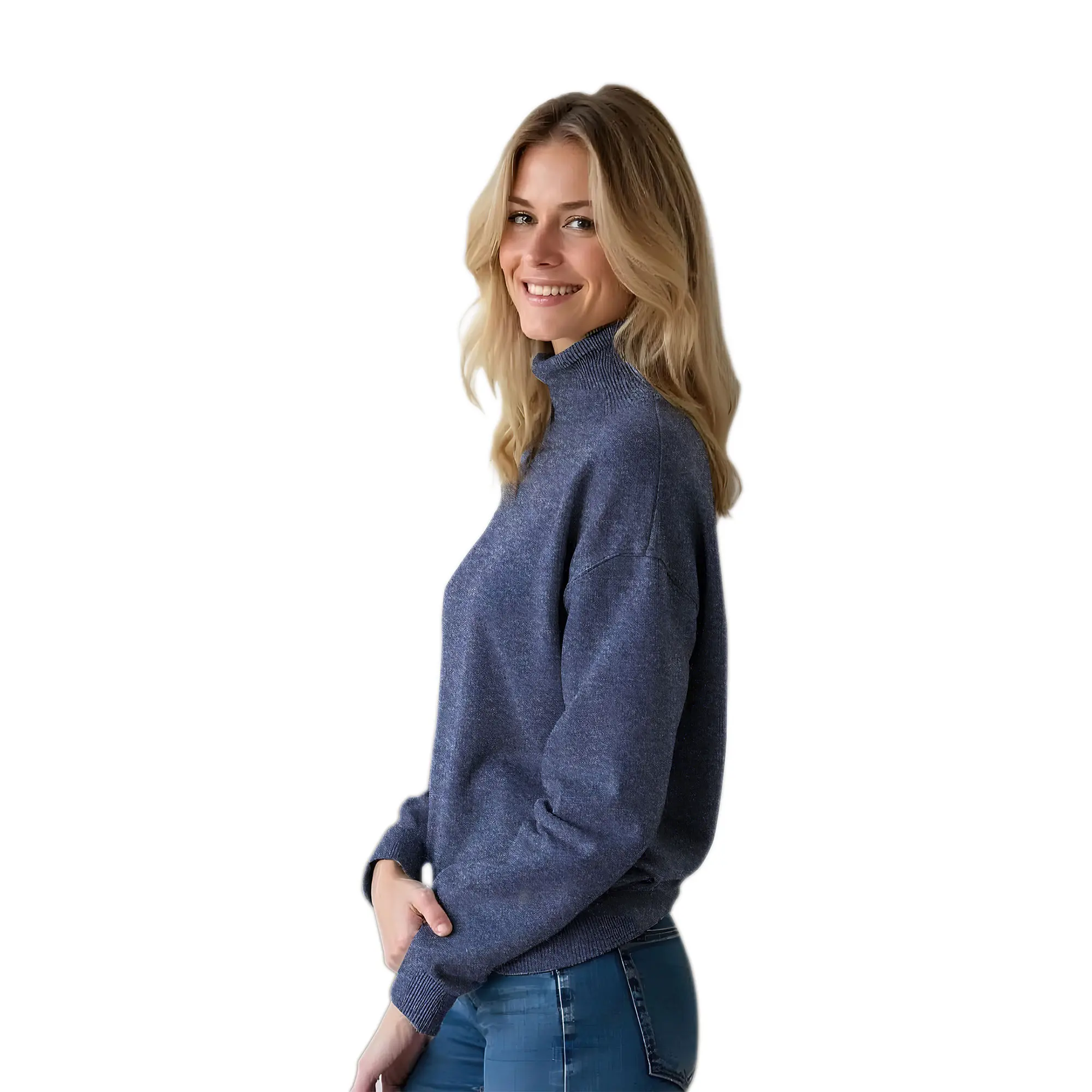 Colisco's 100% Pure Cashmere Mock Neck Sweater for Women - Soft & Cozy Blue Pullover