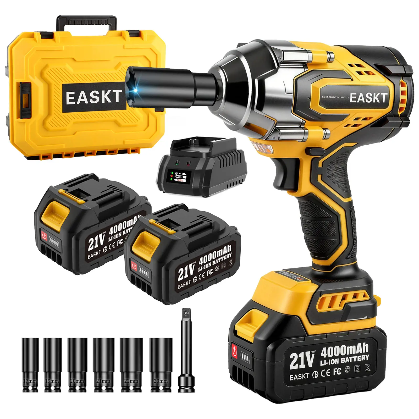 1106 ft-lbs Cordless Impact Wrench, 1/2''  Cordless Impact Gun with 2 x 4.0Ah Batteries, Impact Driver with 6 Sockets, dealsforyoudays