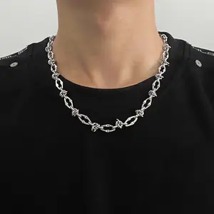 Knotted necklace silver clavicle chain does not fade men's jewelry daily matching