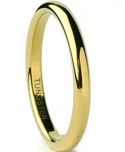 Tungsten Carbide Goldtone Plated Men's Wedding Band Ring 2MM Sizes 5 to 15