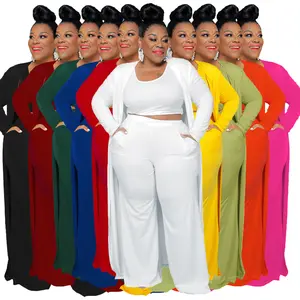 Women’s Plus Size 3-Piece Casual Fashion Loungewear Set (Robe Jacket & Outfit): Comfy & stylish for home/light workouts-skip tedious matching for daily leisure # PlusSizeFashion. # 3PieceLoungewearSet # HomeLeisureWear # LightWorkoutOutfit # CasualComfySe