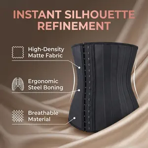 3 Layer 16 Buckle 25 Steel Boning Latex Waist Trainer Corset Tummy Control Firm Body Shaper For Women Smooth Nylon Fabric Adjustable Fit Back Support Postpartum Shapewear Ideal For Daily Fitness Workout And Evening Dress Underwear