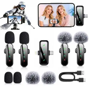 4-Pack Wireless Lavalier Microphone, 360° Omnidirectional, Dual Receiver, Compatible with iPhone/iPad/android, USB-C/lightning, Noise Reduction, Vlogging, Podcasting
