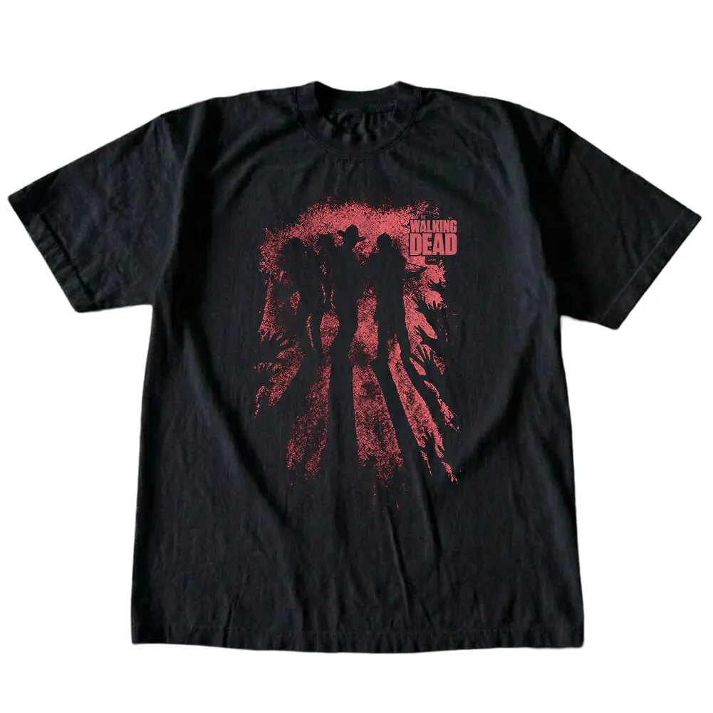 Zombie Apocalypse Silhouette Graphic T-Shirt, Vintage Undead Survival Tee, Distressed Red Graphic Shirt, Dark Alternative Unisex Top
