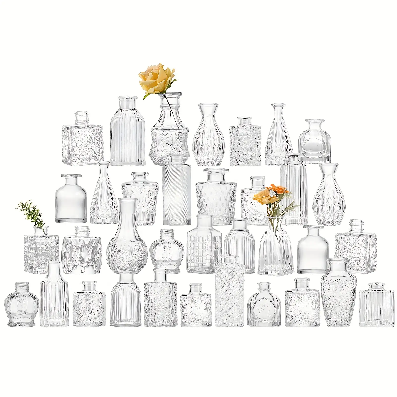 TOMNK 9/12/24/36/45/54 Glass Bud Vase Set, Small Vases For Flowers, Clear Bud Vases For Centerpieces Mini Flower Vases In Bulk For Rustic Wedding Decorations, Vintage Look Home Table Decor, Multiple Sizes, For Halloween And Christmas
