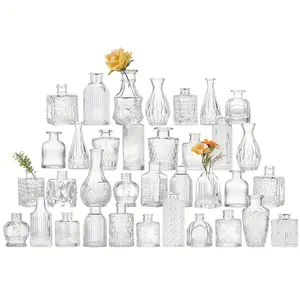 TOMNK 9/12/24/36/45/54 Glass Bud Vase Set, Small Vases For Flowers, Clear Bud Vases For Centerpieces Mini Flower Vases In Bulk For Rustic Wedding Decorations, Vintage Look Home Table Decor, Multiple Sizes, For Halloween And Christmas