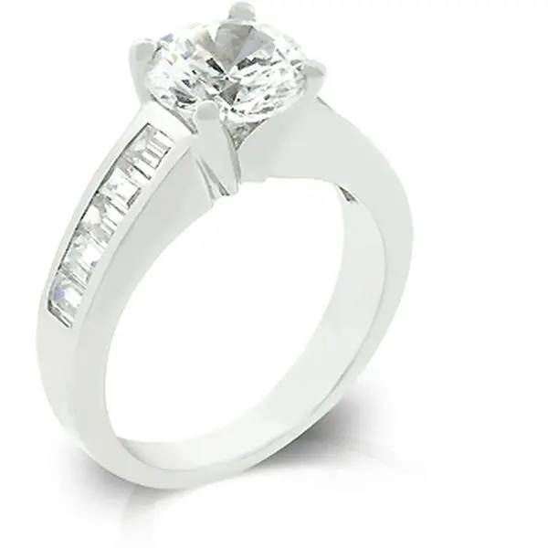 Kate Bissett R07784R-C01-10 Genuine Rhodium Plated Anniversary Ring with 2ct Round Cut CZ and Channel Set Baguettes in Silvertone - Size 10