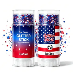 2Pcs Red White and Blue Face Body Glitter Stick, 4th of July Patriotic Accessories Hair Glitter, Shimmery & Long Lasting Face and Body Paint for Festival Makeup Concert Party, Holographic Long Lasting Chunky Sequins