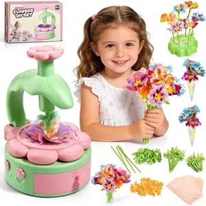 Complete Flower Bouquet DIY Craft Kit for Kids, Creative Fabric Art Set with Press Machine & Display Base, Educational STEM Toy, Best Birthday Gift for Girls 4+