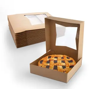 MT Products  Brown Pie Boxes - 10" x 10" x 2.5" Auto-Popup Bakery Boxes with Window - Pack of 15