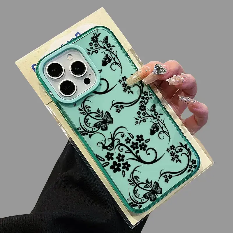 Soft Silicone Protective Phone Case for iPhone 17/16 Plus/15 Pro Max/14/13/12/11 - Lines of Flowers Pattern, Skin-Friendly, Non-Yellowing, Shockproof, Lightweight, Transparent Mobile Phone Accessories Casing for Handheld Devices