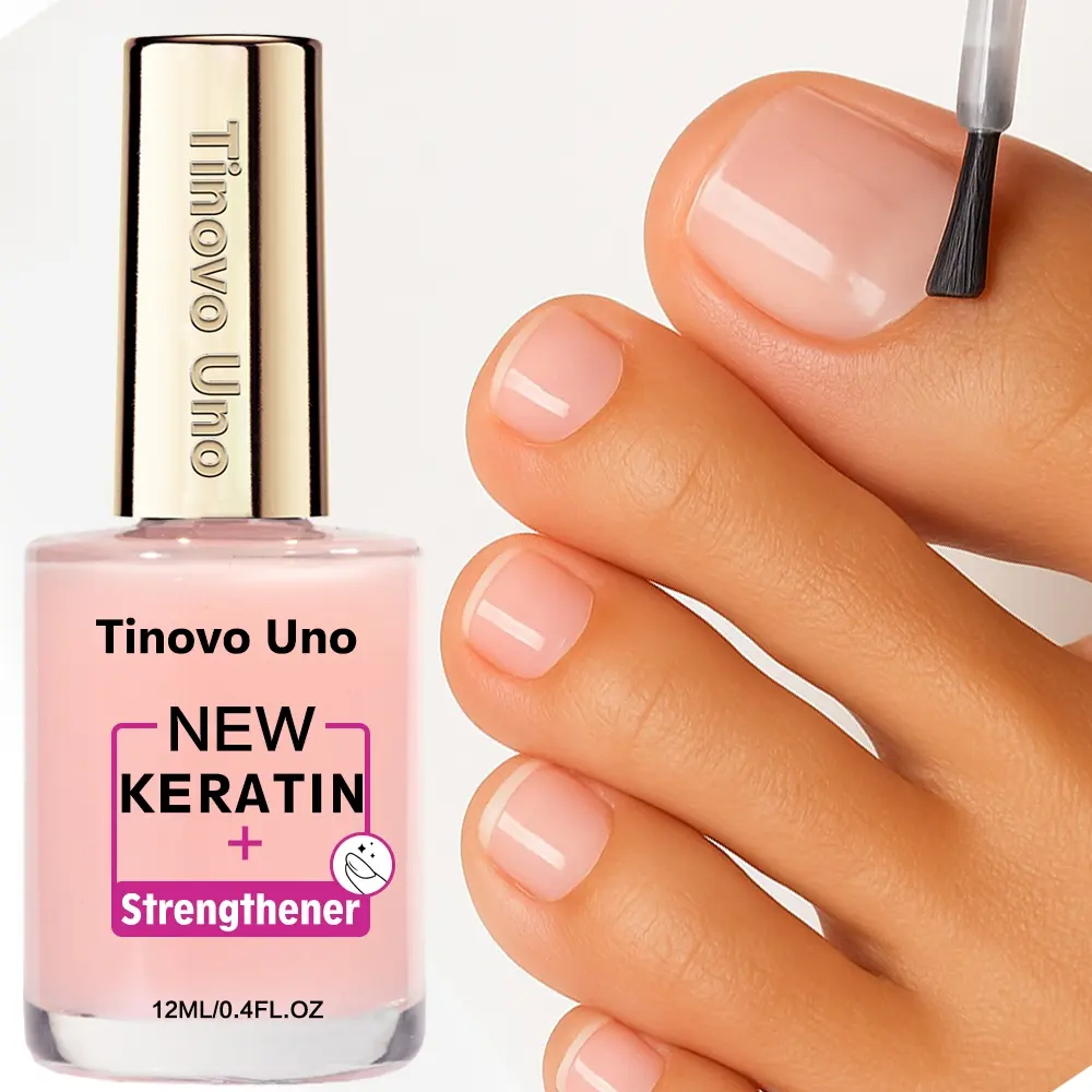 Tinovo Uno Keratin Hand & Foot Nail Strengthening Gel, Nail Strengthener - Natural Nude Pink, Fast-Drying Formula, 12ml/0.4fl oz, Alcohol-Free, 2x Weekly Application for Stronger Nails, Sleek Bottle Design, Nail Care Products