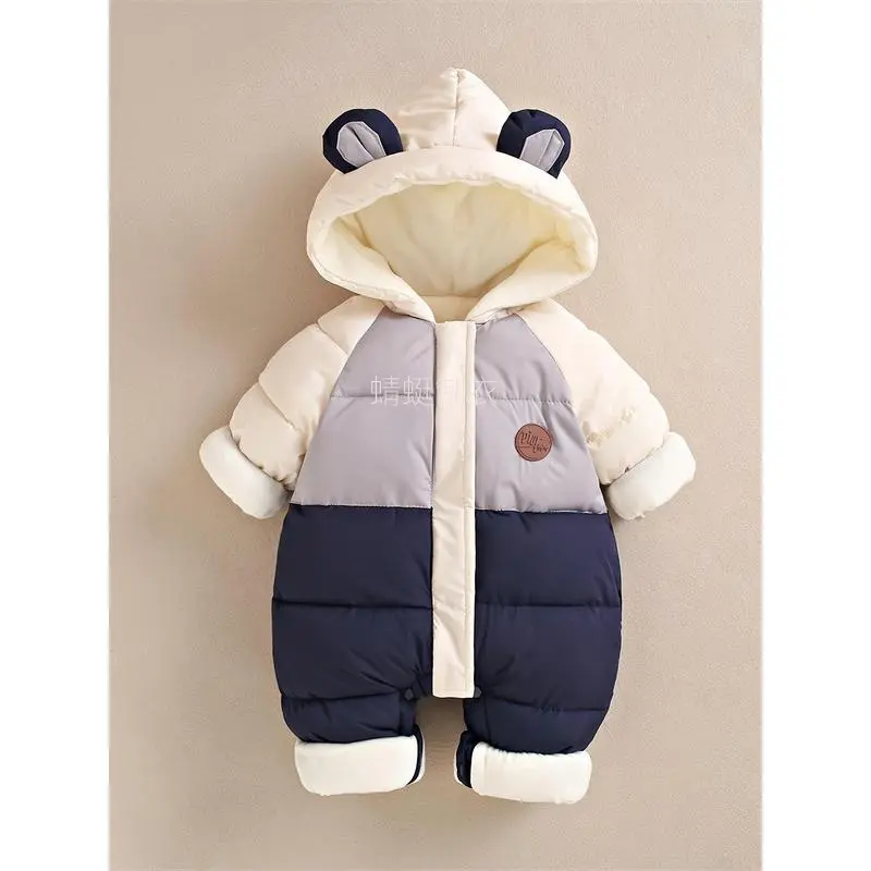 Baby & Toddler Colorblock Snow Suit, Fleece-Lined Polyester Hooded Winter Outerwear, Long Sleeve Unisex Bodysuit, 1-2Y, Full Length