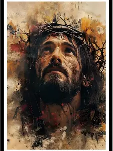 Home Decor Spirit Jesus, Crown of Thorns, Blood, Sad Expression Poster Wall Art Canvas Print Picture Home Bedroom Decor Present, Unframed& Bedroom