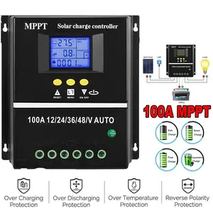 4000W 100A MPPT Solar Charge Controller 12V/24V/36V/48V Auto Identify, LCD Display Dual USB Solar Panel Battery Regulator