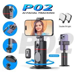P02 360 °   desktop gimbal AI automatic face tracking and recognition shooting, suitable for indoor and outdoor shooting, desktop phone holder wireless connection shooting with lights Selfie Camera Smartphone Cellphone Tripod Stabilizer Vlogging Kit