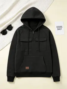 black Cargo Hoodies For Men Tactical Sweatshirt Quarter ZipCargo Pullover Hoodies Workout Gym Men Fashion OutdoorHoodies, Man sweatshirts, Cargo Hoodies, hooded collar Menswear