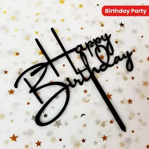 Happy Birthday Cake Decoration, 10pcs Mirror Black Acrylic Cake Decoration, Cake Decoration Supplies for Birthday Party, Bakeware, Cake Decorating Supplies