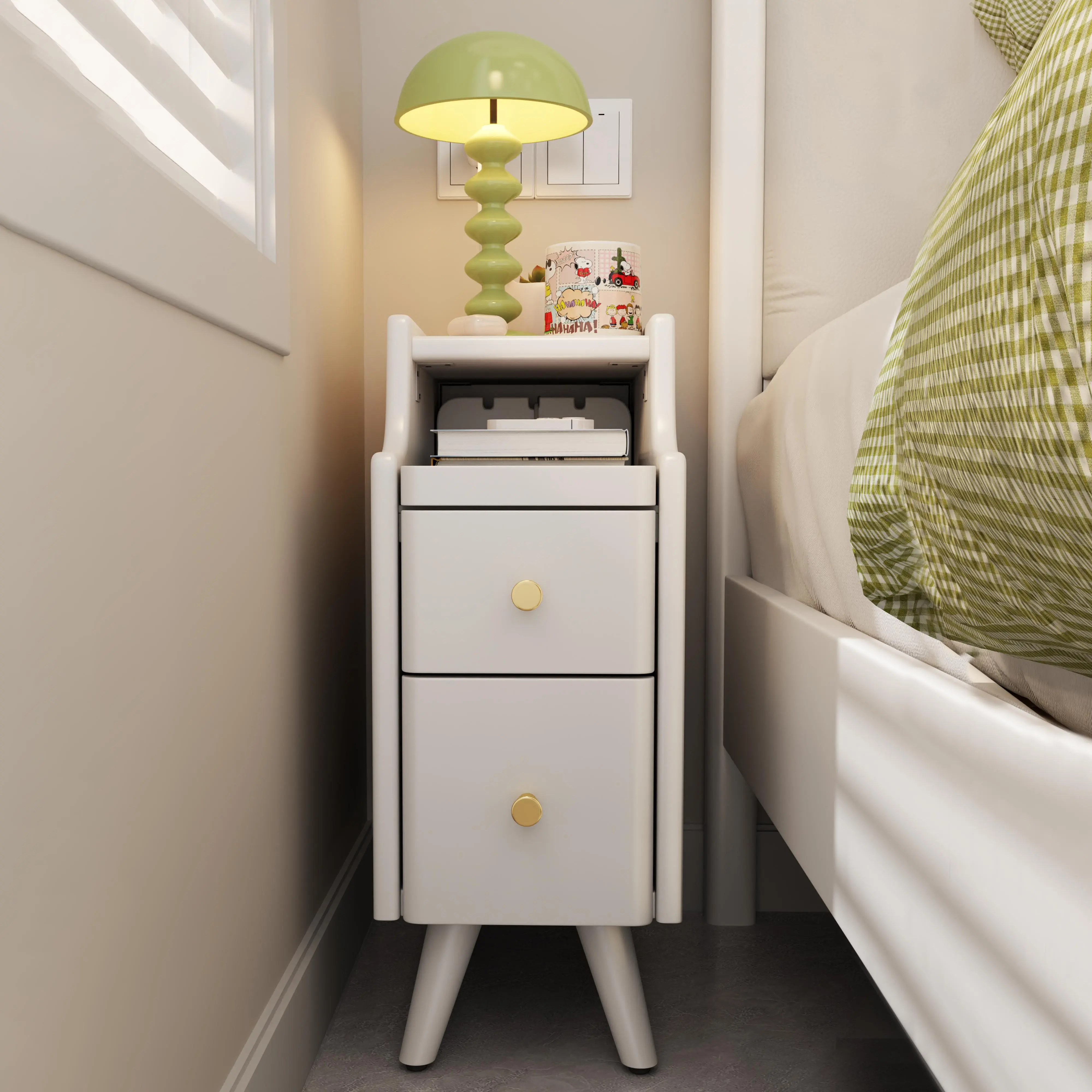 Solid Wood Nightstands with Drawers - 3-Size Adjustable Bedside Table, Space-Saving Bedroom Furniture Bedside Cabinet, Nightstands With Drawer