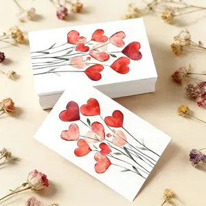 50pcs Watercolor Heart Floral Greeting Cards, Wedding Valentine's Day Birthday, Blank Inside for Wishes, Elegant Design, Multi-Purpose