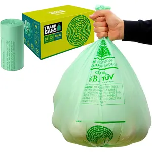 30 Compostable Trash Bags - 13 Gallon Garbage Bags for Kitchen Bin - Unscented, Leak Proof, Extra  - Disposable   Basket Liners - Certified by BPI & OK compost  by TUV AUSTRIA