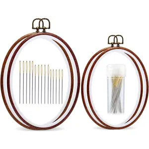 Embroidery Hoops, 7.5'' 9.2'' Oval Embroidery Hoop, Imitated Wood Display Frame with 30 Pieces Embroidery Needles, Embroidery Frame and Cross Stitch Hoop for Art Craft Sewing and Wall Hanging