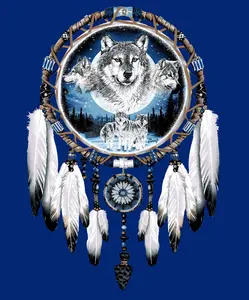 Plush Queen Size Native American Blanket - Extremely Soft - Machine Washable - Dreamcatcher Wolf