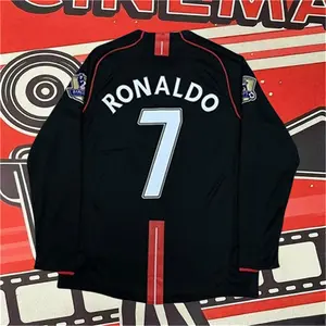 2007 2008 MUFC Away Retro Black No.7 Ronaldo Long Sleeve Soccer jersey