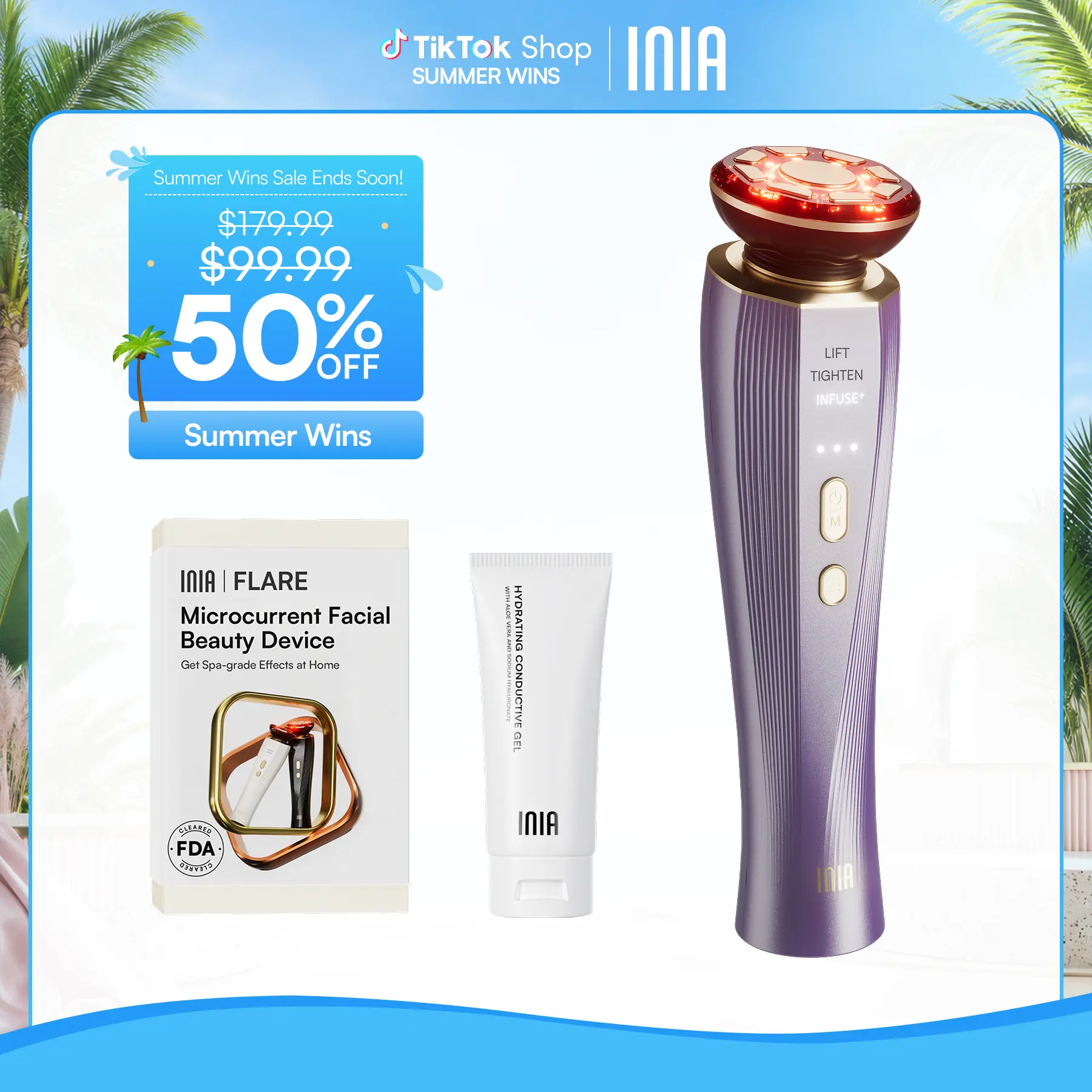 [New Color Drop]  INIA FLARE All-in-One Facial Beauty Device, 3-in-1 Facial Massager Beauty Device for Face and Neck Skin Rejuvenation Lifting/ Tightening/ Infusing, Best Mother's Day gift for Her