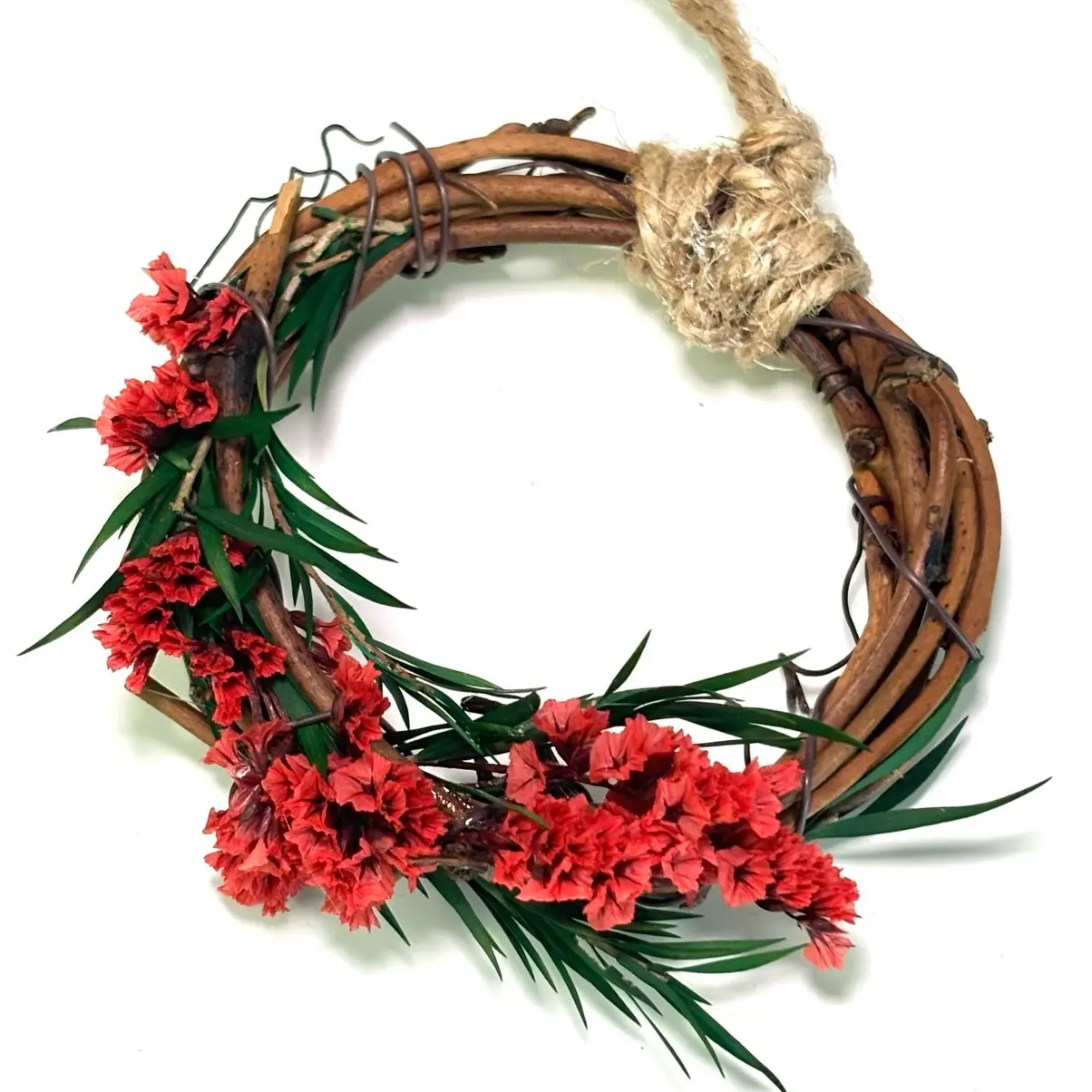 Crimson Bloom Wildflower Wreath Ornament - Holiday Decor, Festive Decoration, Handmade, Dried Flowers, Earthy, Witchy, Gift for Her Christmas Decor