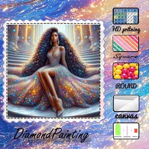 DIY 5D Flocked Diamond Painting Kit, HD Printing, Square, Canvas, AB Drill, Fairy Dust Drill, Crystal Drill, Women, Long Hair, Elegant Diamond Embroidery, Special Diamond Art Kit, Wall Decoration, Gift for Family, Lovers, Friends