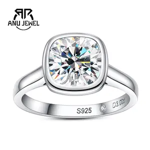 AnuJewel 3CT Halo Moissanite Engagement Wedding Ring Cushion Cut D Color VVS1 S925 Ring Anniversary Promise Christmas Gift for Women Classic Ring Jewelry with Certificate