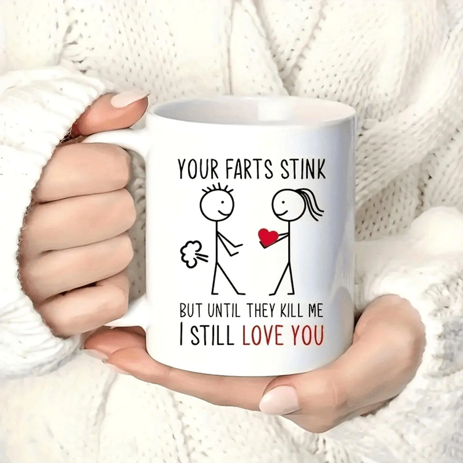 Fun "Your an Stinks" Love Cup-11oz Ceramic Coffee Cup, Special for Lovers, Perfect Anniversary and Valentine's Day Gift, Double-Sided Design, Reusable Beverage Container
