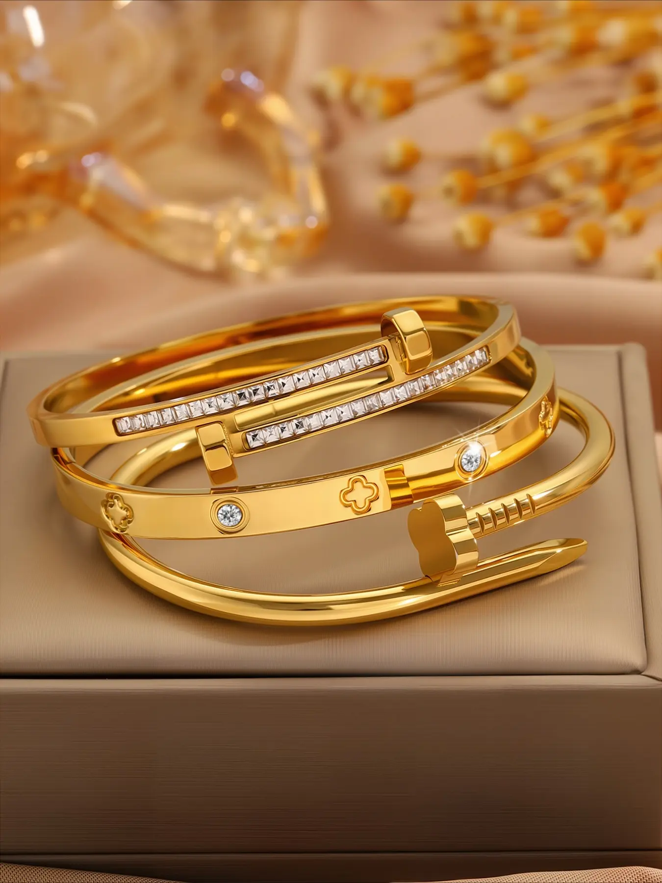 3pcs exquisite and fashionable stainless steel bracelets, elegant and high-end style, perfect for dates, parties, gatherings, daily commuting, and is an excellent gift choice, Stackable Bracelets, Fashionable Bangle
