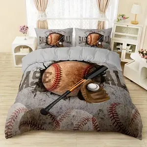 3-Piece Fashion Baseball Rugby Sports Letter Number Print Bedding Set, Stylish Sporty Design, Perfect for Athletes & Fans