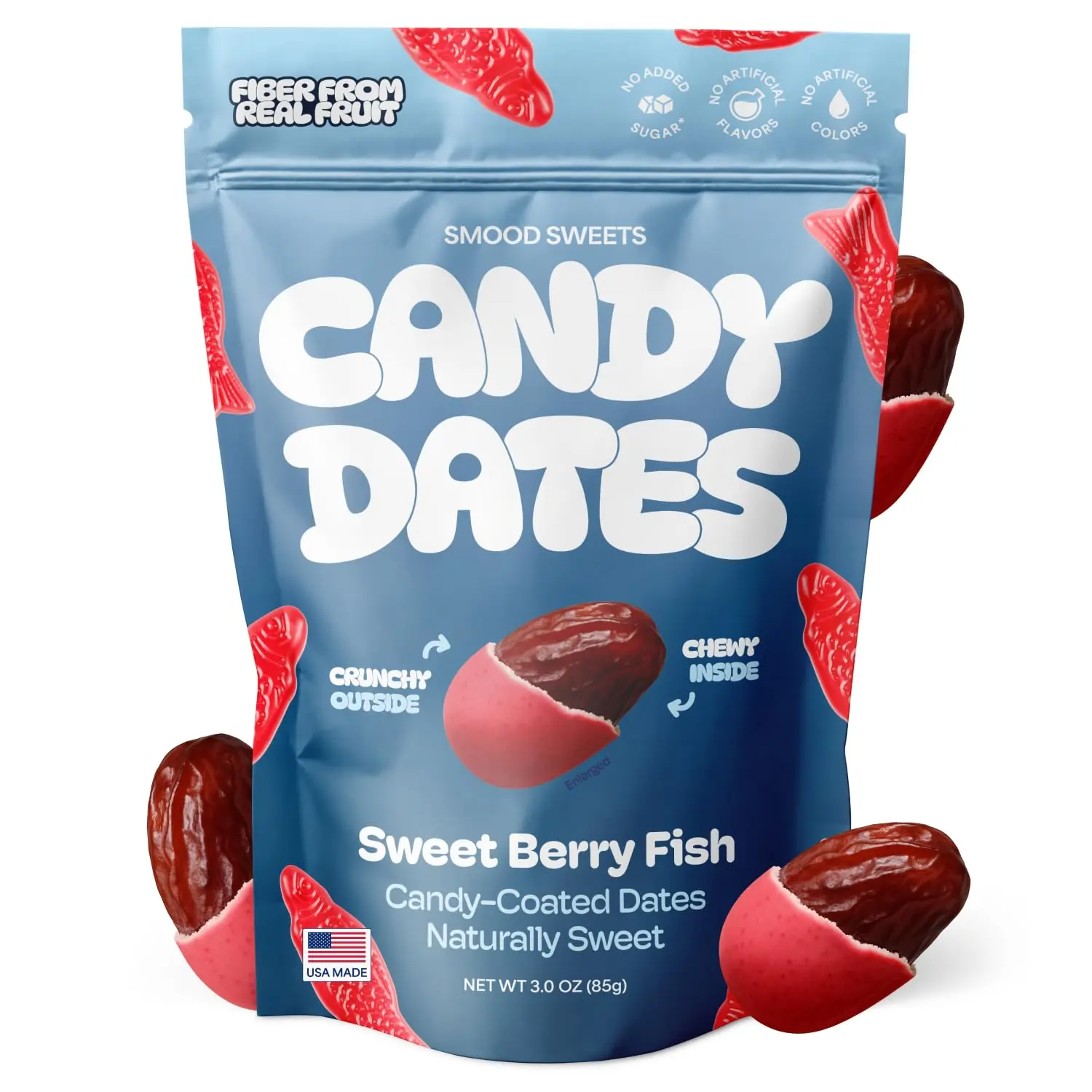 Sweet Berry Fish Candy Dates – Naturally Flavored Berry Fruit Snack Bites | Soft & Chewy Treat