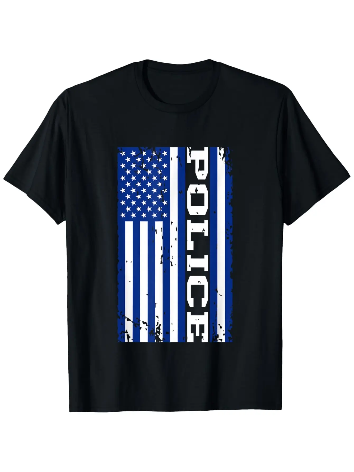 Men'S Police Officer USA American Flag T-Shirt -  Retro Distressed Badge & POLICE Lettering Design, Short Sleeve Round Neck Casual Top for Casual Attire, 4th of July, Halloween, Christmas Gifts for Law Enforcement Supporters (Ideal for Men