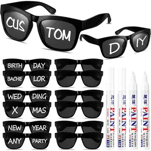 12 count Personalized Custom Sunglasses Bulk with 4 count Marker Pens for Adult DIY Wedding Birthday Party