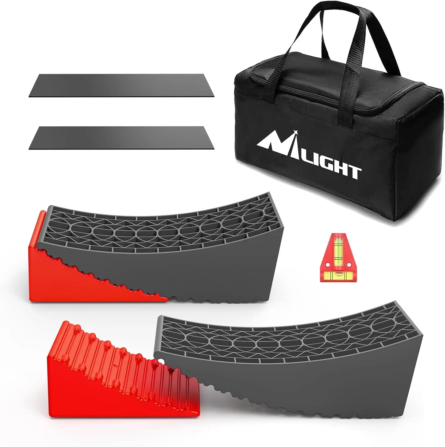 Nilight HDPE Plastic RV Leveler 2-Pack for Dual Axles - Grip-Safe Non-Slip Surface, Chock Notches, No Trimming Required, 35000 lbs Capacity, Fast Leveling for Travel Trailer/Motorhome, 24/7 Support, Red