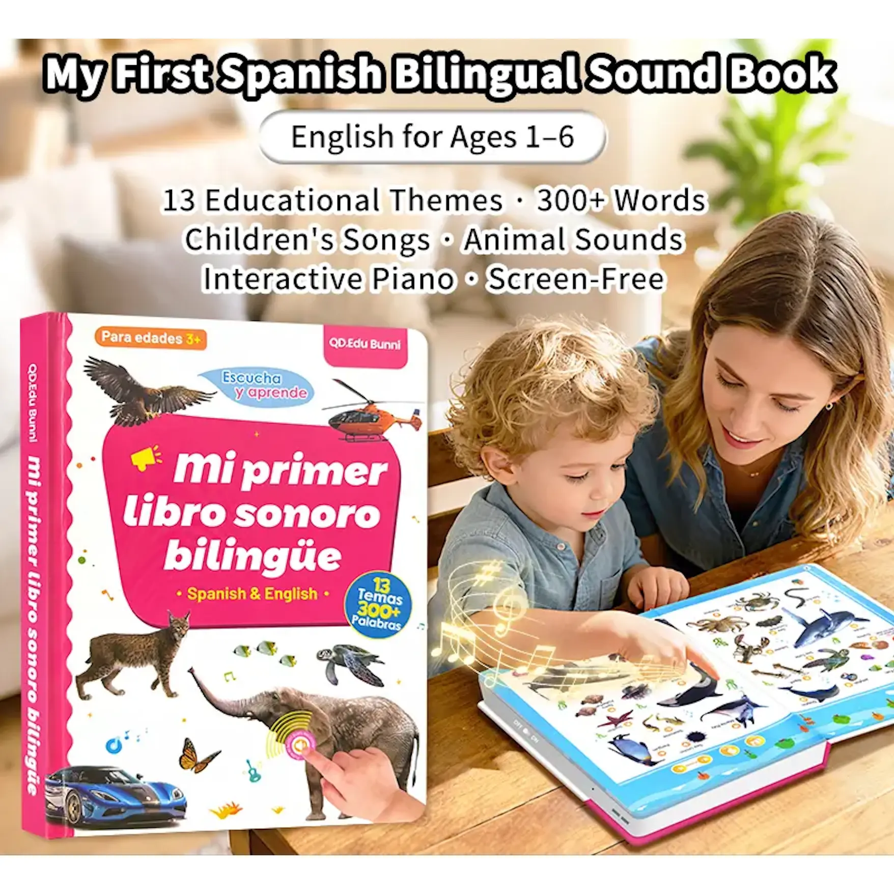Unisex Bilingual Interactive Alphabet Playful Flash Cards & Number Chart Poster, 1-6 Age Kids’ Spanish-English Talking Educational Toy, Early Language Learning Toddler Gift, Ages 1–6, Letters Flash Cards