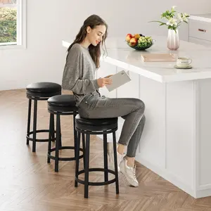 2 PCS Counter Height Barstools (24.4 in), PU Leather Backless Metal-Frame Chairs - 360° Swivel Seat, Sleek Modern Minimalist Design, Plush Cushioning, Sturdy Build, Floor Protection, Tool-Free Assembly for Kitchen, Home Bar Decor,summervibes